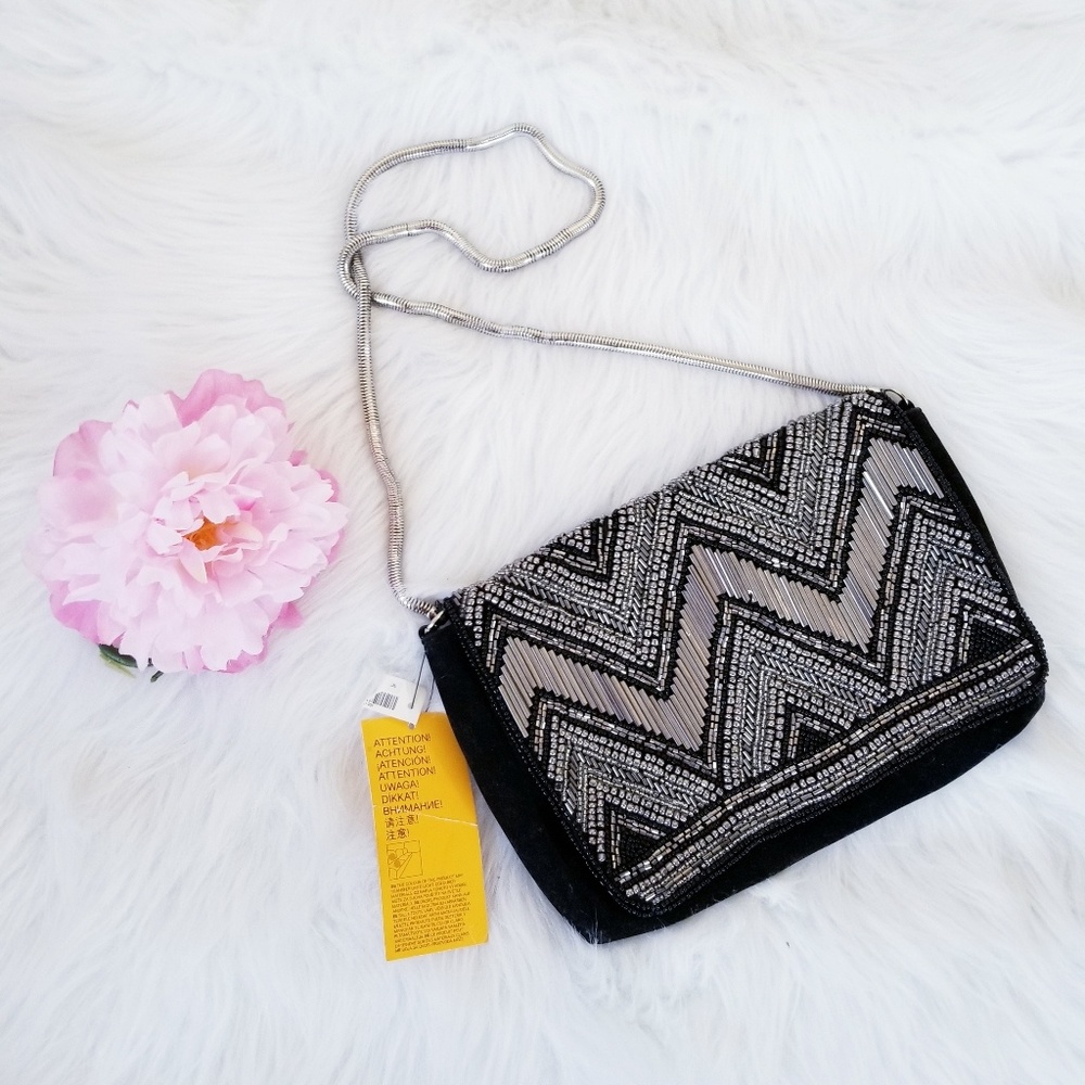 H&M black and white beaded clutch bag - Picture 6 of 8